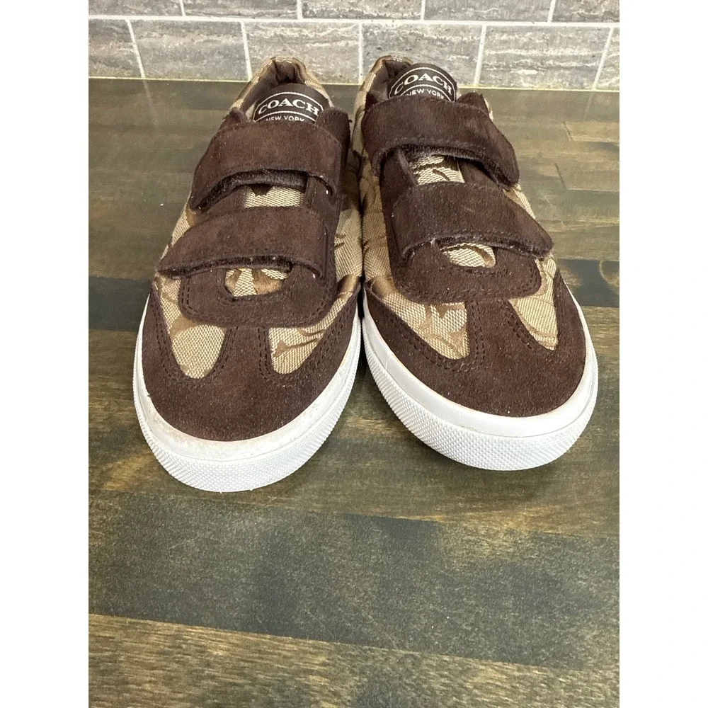 Coach‎ Womens Signature Monogram Suede Hook and Loop Sneakers Brown A2560 6B